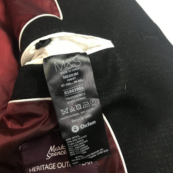 M&S Mens Wool Rich Overcoat Jacket Black Chest 38-40" Velvet Collar Business - Picture 11 of 12